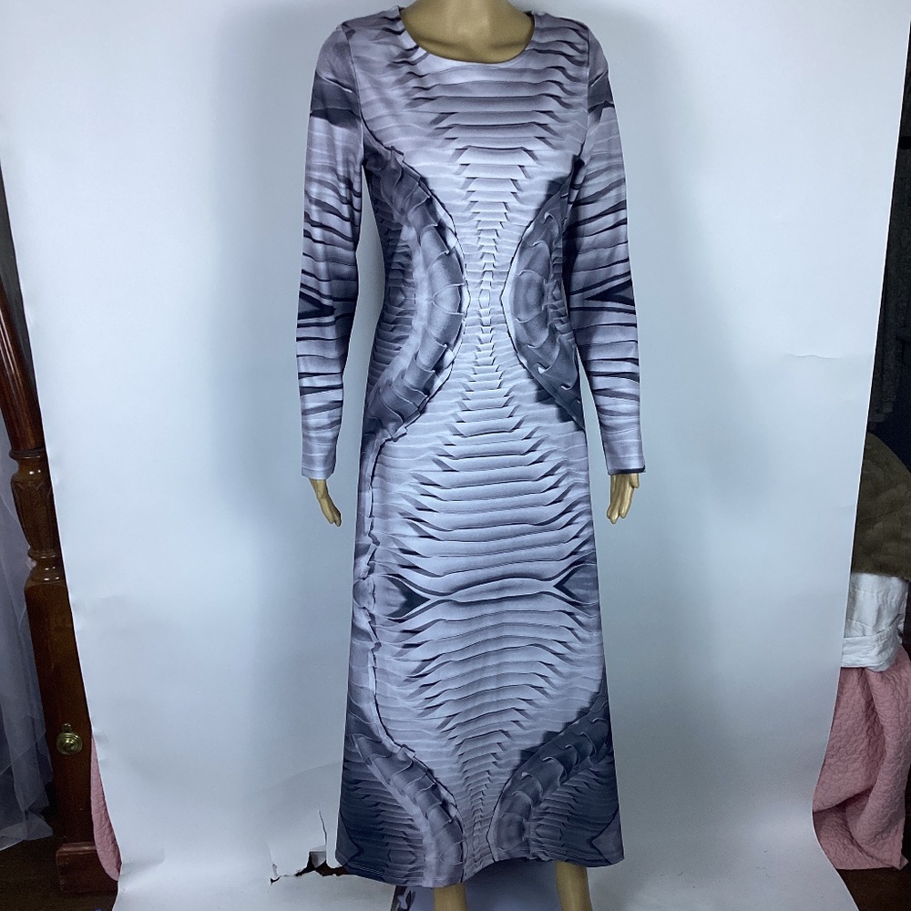 Making the cut Grey Snakeskin Print Midi  Dress M